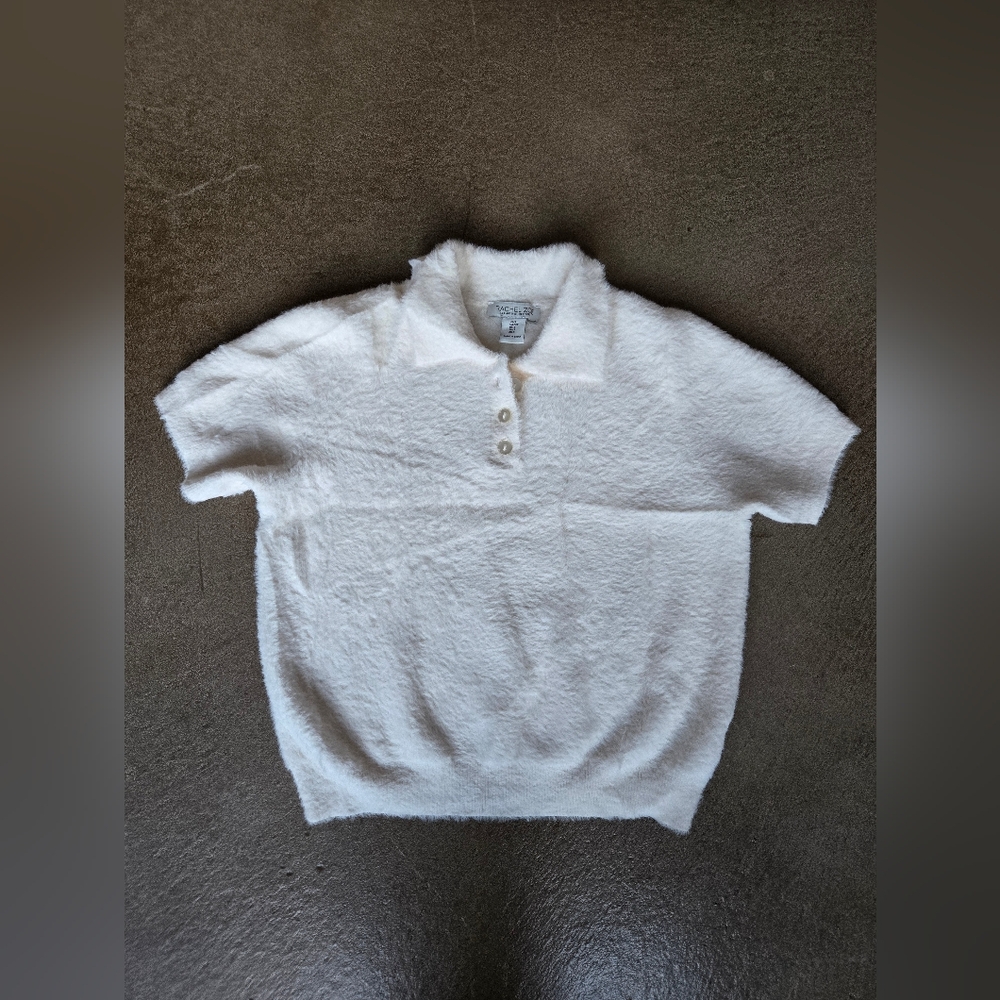 Fuzzy White Womens Button Up Collar Shirt